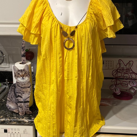 Apparenza Tops - r womens Apparenza solid yellow cap sleeve necklace plus size blouse 3x EUC